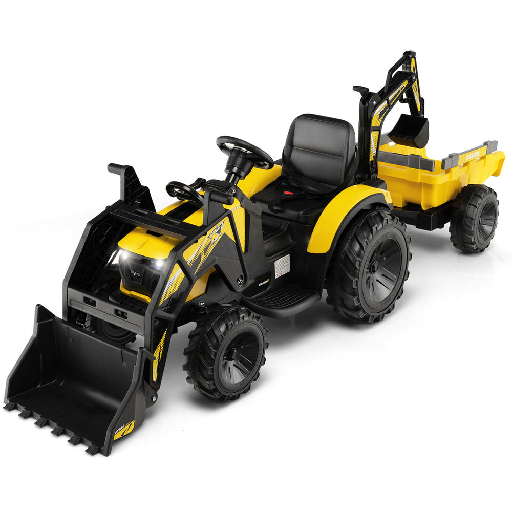 3-in-1 Kids Electric Ride-on Tractor Excavator Bulldozer 12V Battery Powered Toy Car with 2 Driving Modes Yellow