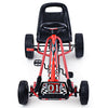 Red pedal-powered go-kart for kids aged 3 to 8, featuring four rubber wheels and an ergonomic adjustable seat.