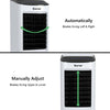 Evaporative portable air cooler fan showing automatic and manual blade adjustment for customized airflow in home or.