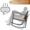 Beige rocking chair from the 3 Pcs Wicker Rocking Bistro Set, featuring soft cushions and sturdy steel frame for.