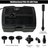 All-in-One 660 GPH pond filter pump with sterilizer, three fountain heads, and adjustable fountain pole for versatile.