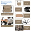 Folding aluminum baby stroller in beige with adjustable handlebar, large storage basket, and 5-point safety harness.