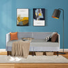 Twin size daybed frame in gray velvet with wooden slat support, ideal for small spaces and versatile use as a bed or.