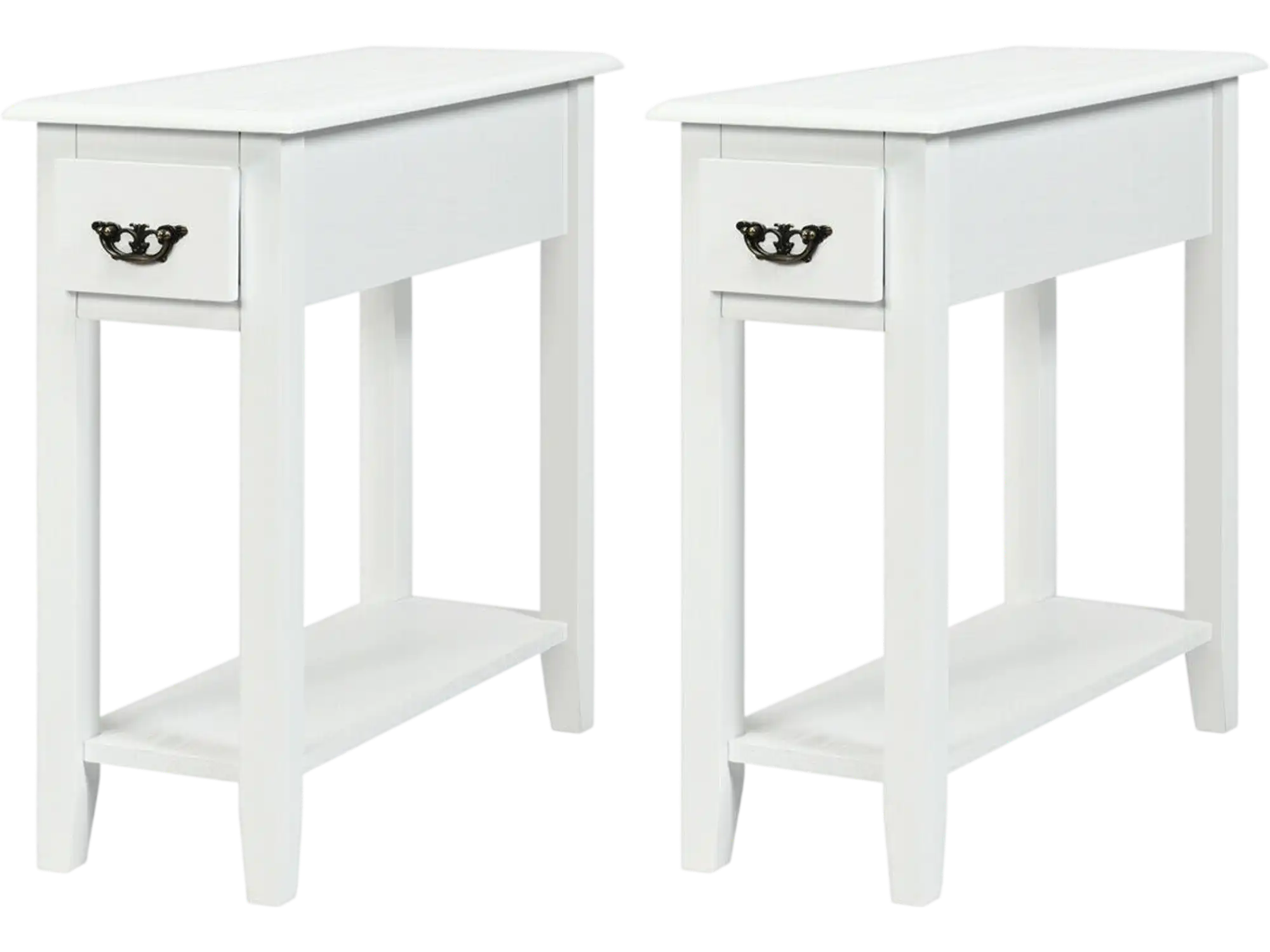 Costway 2-Piece 2-Tier Sofa Side End Table with Drawer Open Shelf 61258340 New