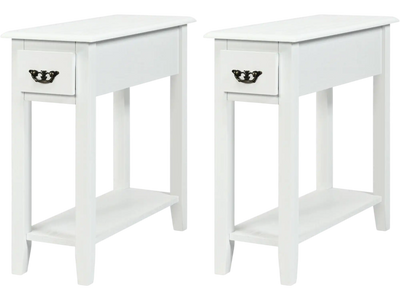 Costway 2-Piece 2-Tier Sofa Side End Table with Drawer Open Shelf 61258340 New