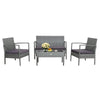 Single chair from the 4-piece outdoor rattan conversation set with cushion and curved armrest, perfect for patio.
