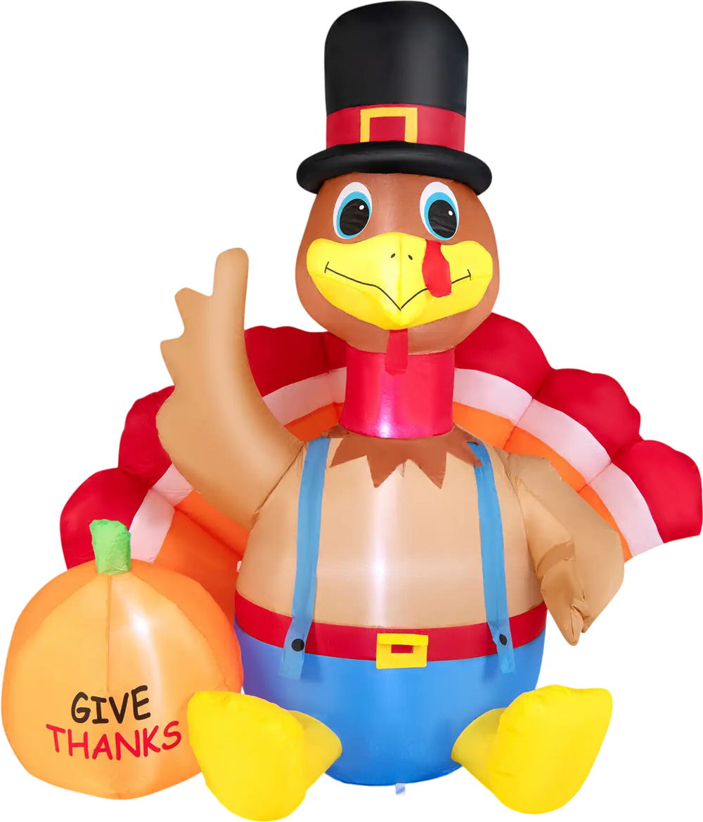 6 Feet Thanksgiving Inflatable Turkey with Pumpkin Fall Harvest Decor with Lights