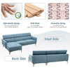 L-shaped blue sofa couch with adjustable headrests, thick cushions, and sturdy metal legs for living room comfort.
