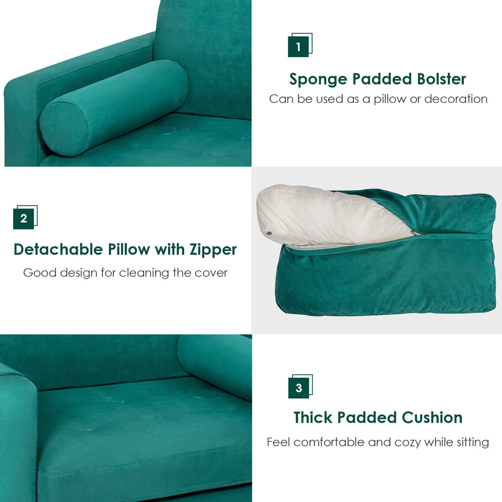 Detachable back pillow and bolster of the peacock blue modular sofa couch for easy cleaning and added comfort.