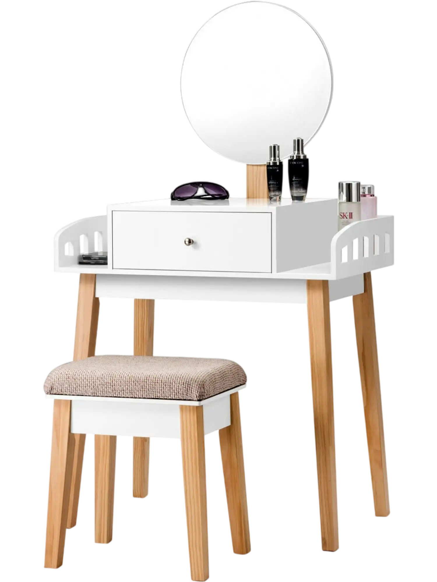 Costway Wooden Makeup Dressing Mirror Vanity Table Set Drawer 07869142 New