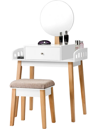 Costway Wooden Makeup Dressing Mirror Vanity Table Set Drawer 07869142 New