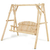 Outdoor wooden porch bench swing chair made of fir wood, featuring a rustic curved back, ideal for patio relaxation.