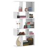 Ladder corner bookshelf in white with 5 cubes, made of P2 particleboard, perfect for modern home decor and storage.
