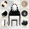 Black lighted mirror vanity dressing table set with 3 drawers, cushioned stool, and 360-degree rotatable mirror for.