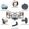 Wicker rocking bistro set with beige cushions, including 2 chairs and a glass coffee table with storage shelf.