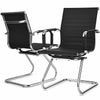Set of 2 black PU leather conference chairs with ergonomic backrest and sled base for office or reception use.