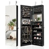 Multipurpose black jewelry cabinet with full-length mirror, 36 hooks, 108 earring slots, and 4 drawers for organized.