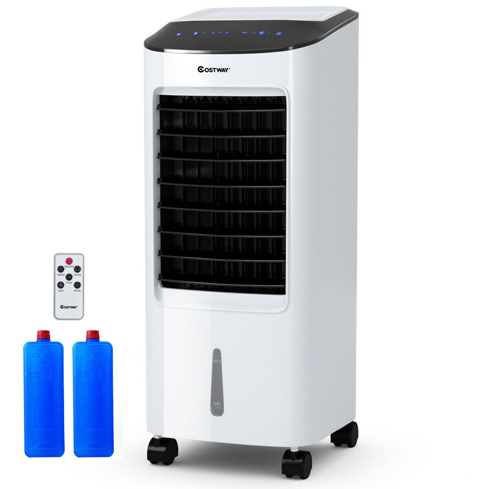 Evaporative portable air cooler fan with remote control, 7L water tank, three modes, ideal for home and office use.