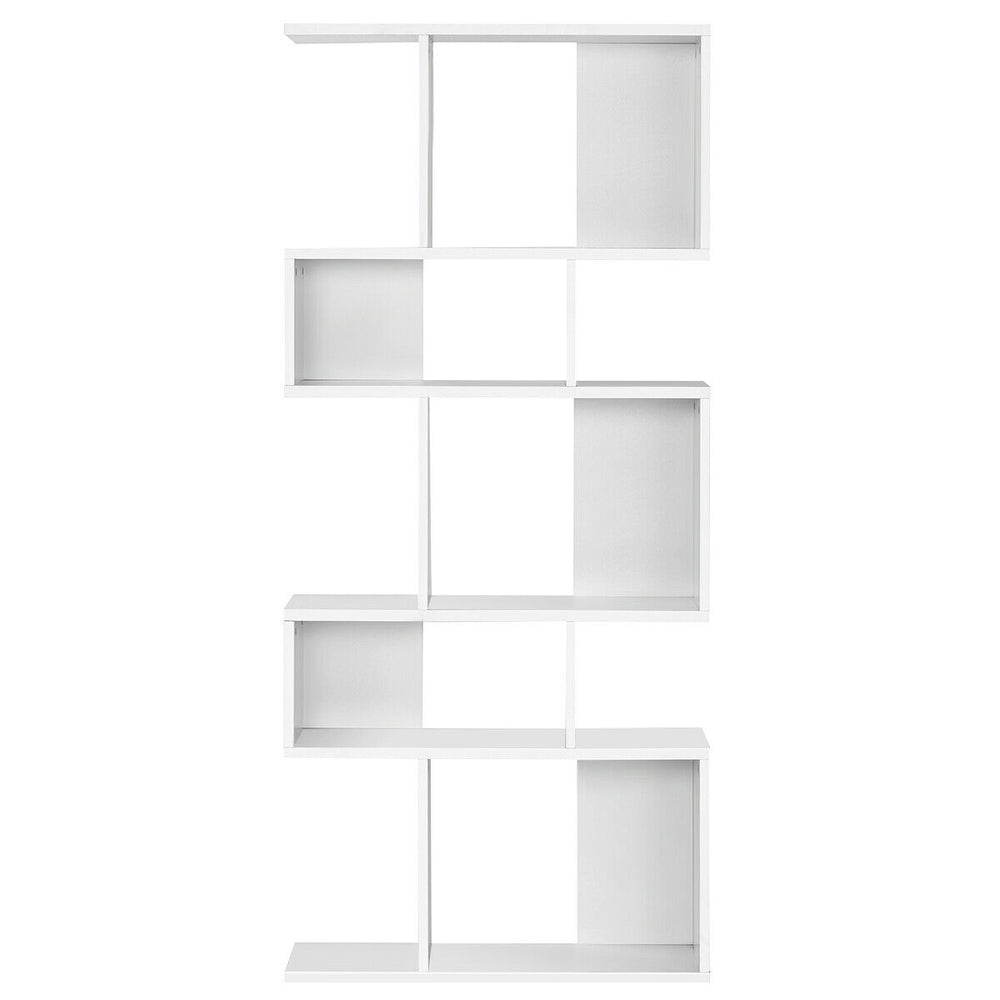 White ladder shelf with five open cubes, designed for stylish storage and display in compact spaces, perfect for modern.
