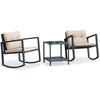 Beige cushion on a wicker rocking chair from the 3-piece set, showcasing a sturdy frame perfect for outdoor enjoyment.