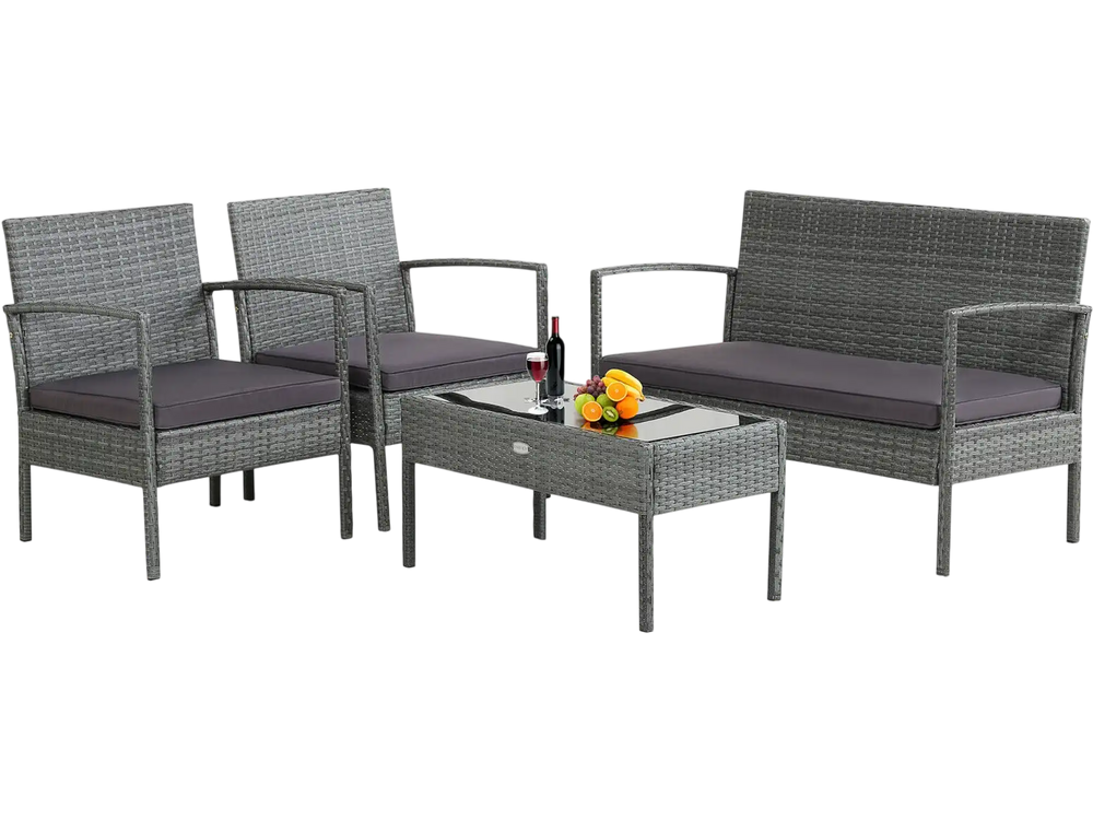 4 Pieces Outdoor Rattan Conversation Set with Comfortable Cushion