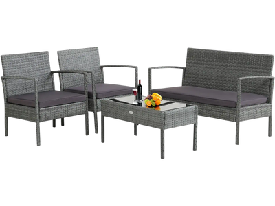 Costway 4-Piece Outdoor Rattan Patio Conversation Set w/ Cushions 80431629 New