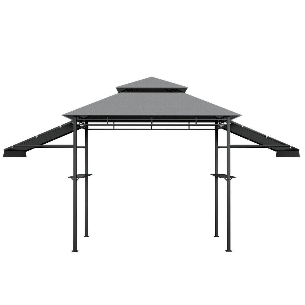 Patio BBQ grill gazebo canopy in gray, featuring dual side awnings and a sturdy powder-coated steel frame for outdoor.