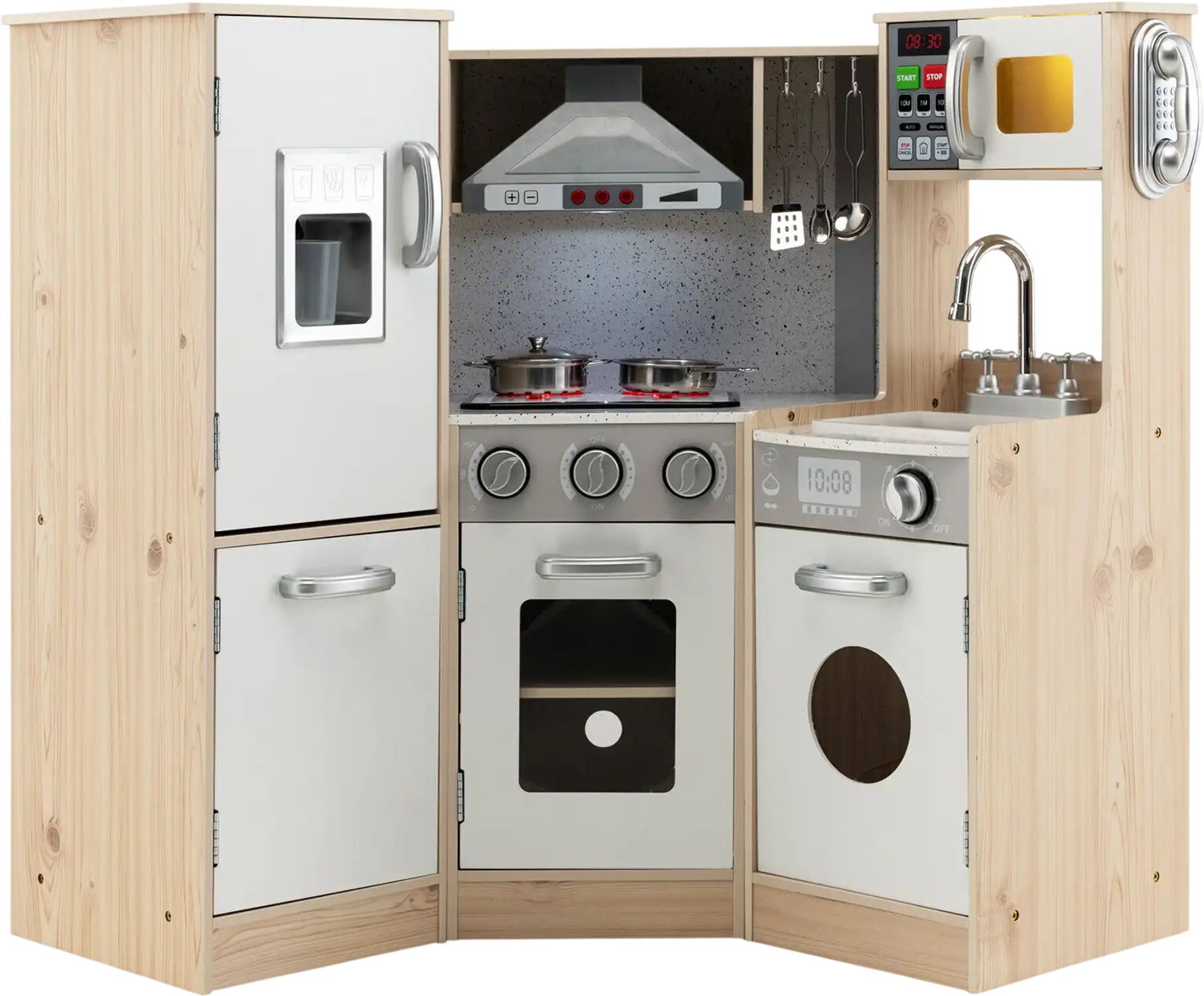 Costway Kids Corner Wooden Kitchen Playset w/ Cookware Accessories 25481376 New