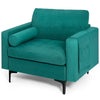 Peacock blue suede modular sofa chair with soft back pillow and side bolster, perfect for living room comfort.