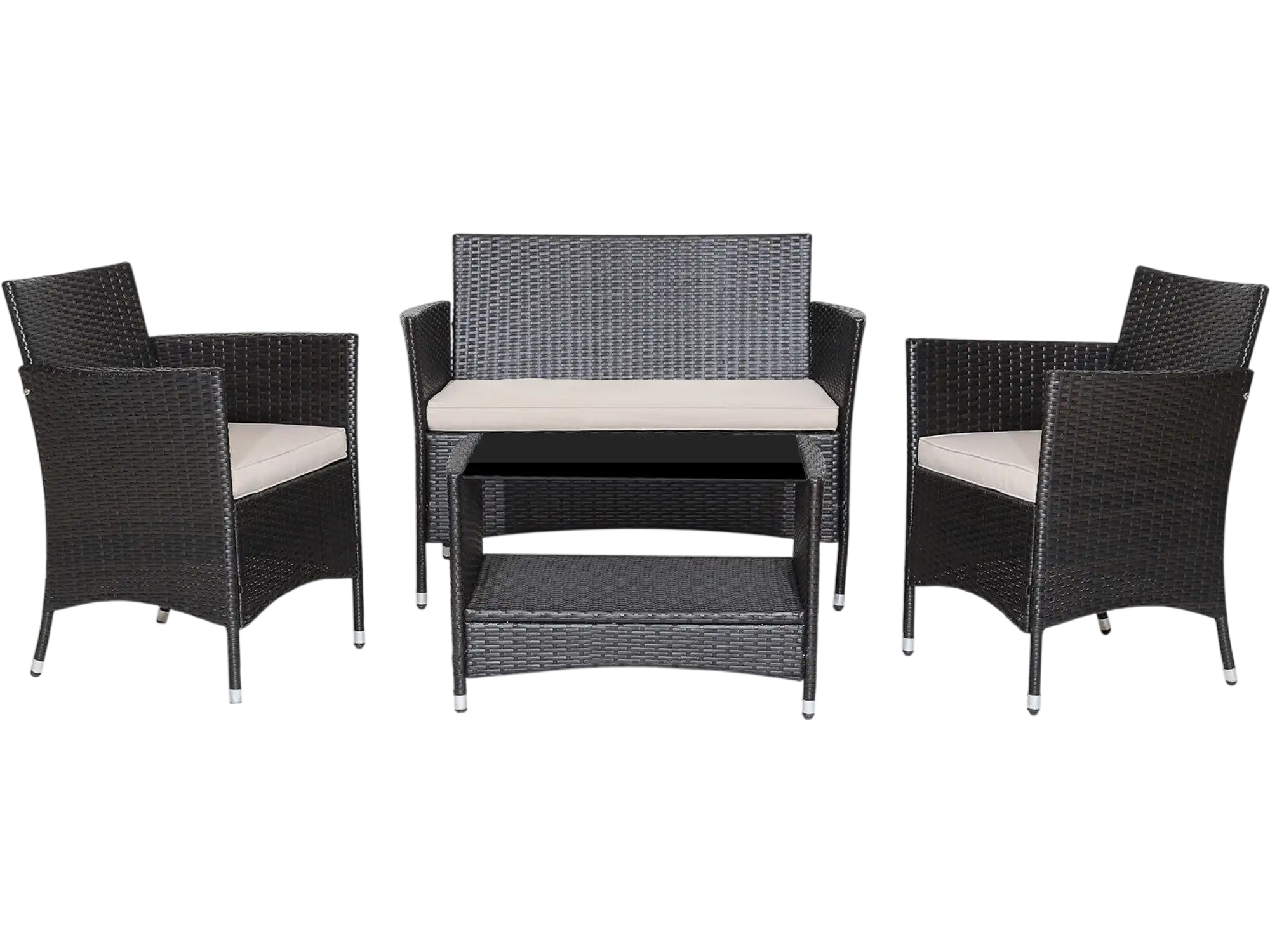 Costway 4-Piece Patio Conversation Set Soft Cushions Tempered Glass Table 14938562 New