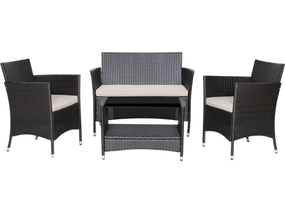 Costway 4-Piece Patio Conversation Set Soft Cushions Tempered Glass Table 14938562 New