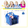 Blue kids sofa with armrests and thick cushion, designed for ages 1-3, featuring a cute appearance and sturdy.