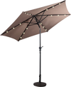 9FT solar patio umbrella with LED lights, steel tilt and crank, ideal for outdoor use in new-tan color.