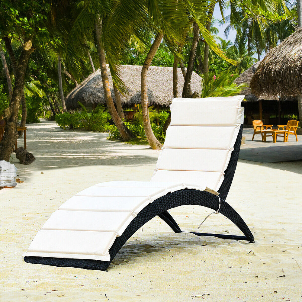 Folding Patio Rattan Lounge Cushioned Portable Chair - Gallery View 1 of 10