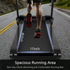 Spacious 17-inch running area of the 2.25HP folding treadmill, featuring a non-slip, shock-absorbing belt for comfort.