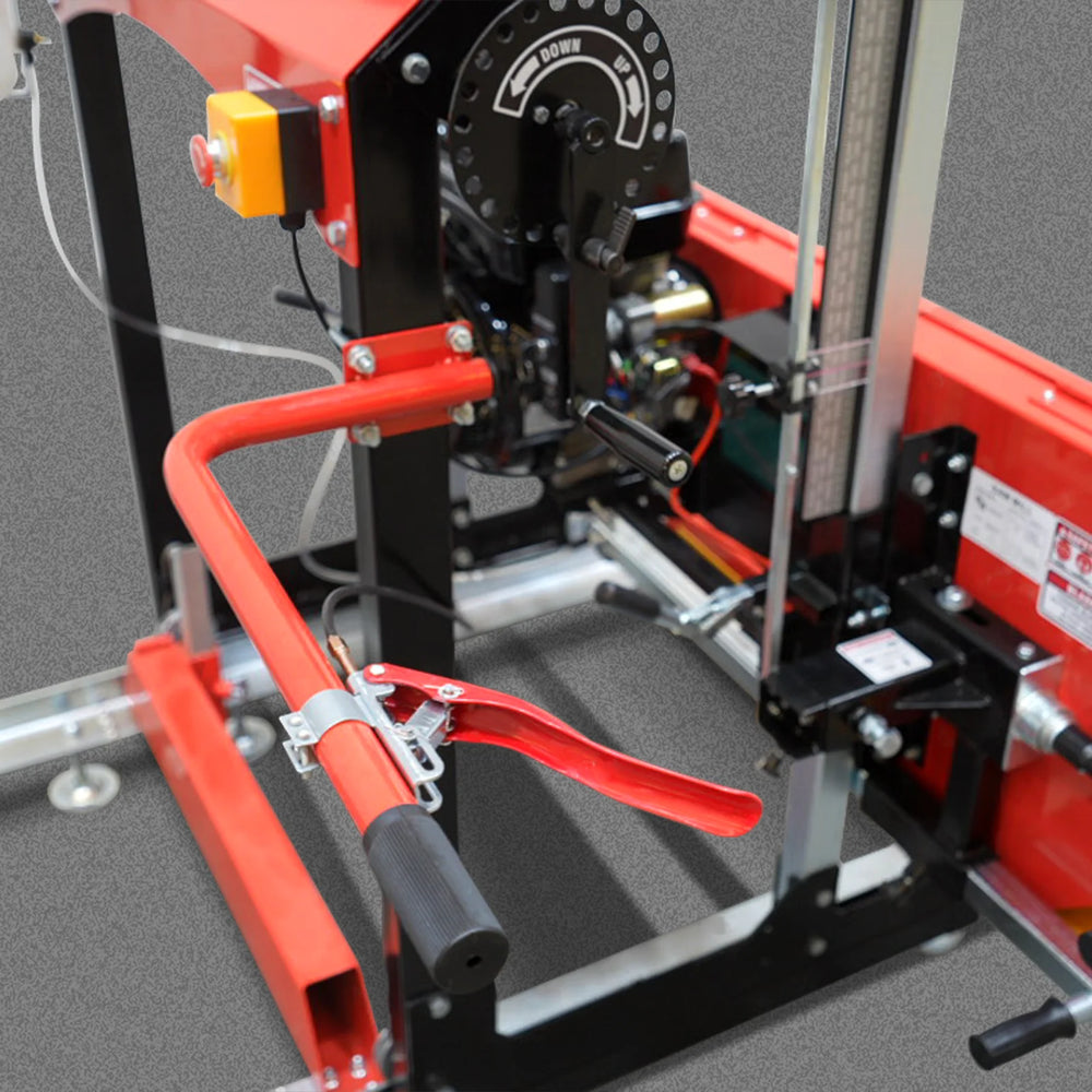 32" Portable Sawmill (5 x Blades Included),  420cc 15HP E-Start Gasoline Engine,  26.5" Board Width,  20' Track Length (13' Track Length + 6.4' Track Extension Included) ,  SM-32