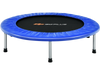 38-inch blue mini folding trampoline with protective cover and sturdy steel legs for safe indoor fitness activities.