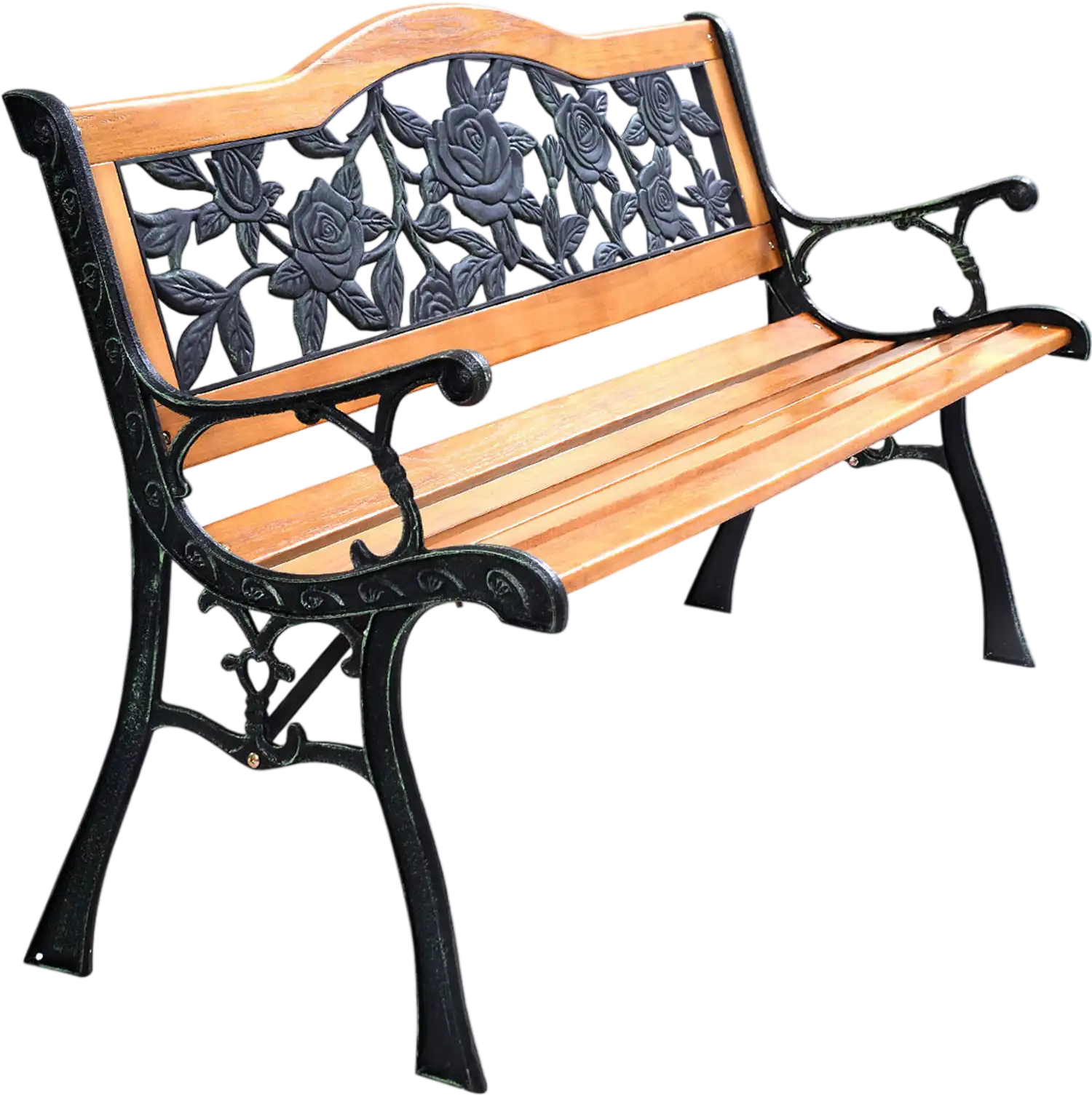 Costway Outdoor Wooden Garden Bench Loveseat Iron Armrest 36178024 New