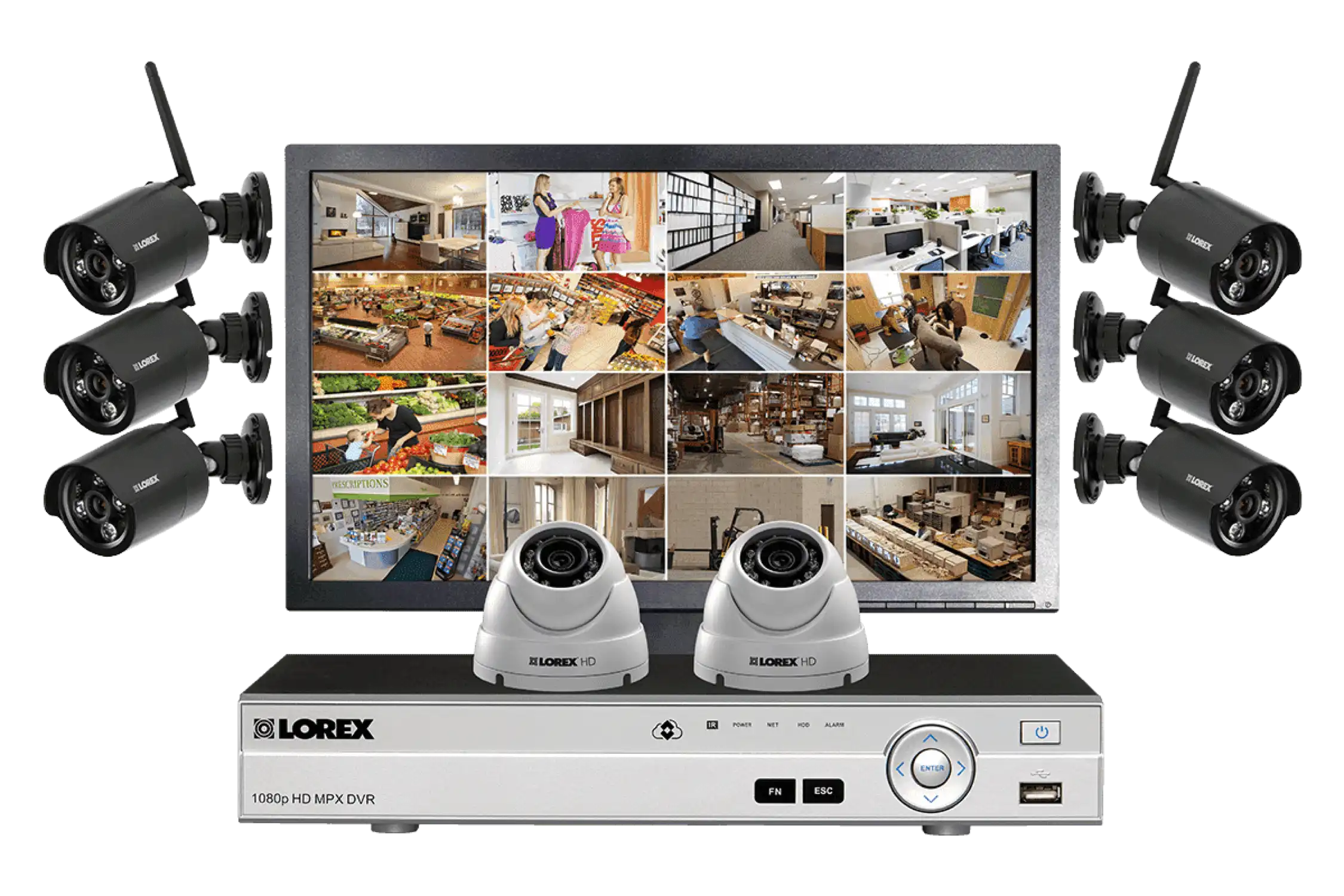 LW1662MDW HD 6 Wireless Cameras 2 Wired Cameras 16 Channel DVR and Monitor Indoor/Outdoor Surveillance Security System New