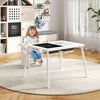 Kids' sensory table and chair set in white, featuring double-sided tabletops for drawing and ample storage for creative.
