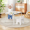 Sensory table and chair set for kids, featuring double-sided tabletops and foldable bins, perfect for play and study.