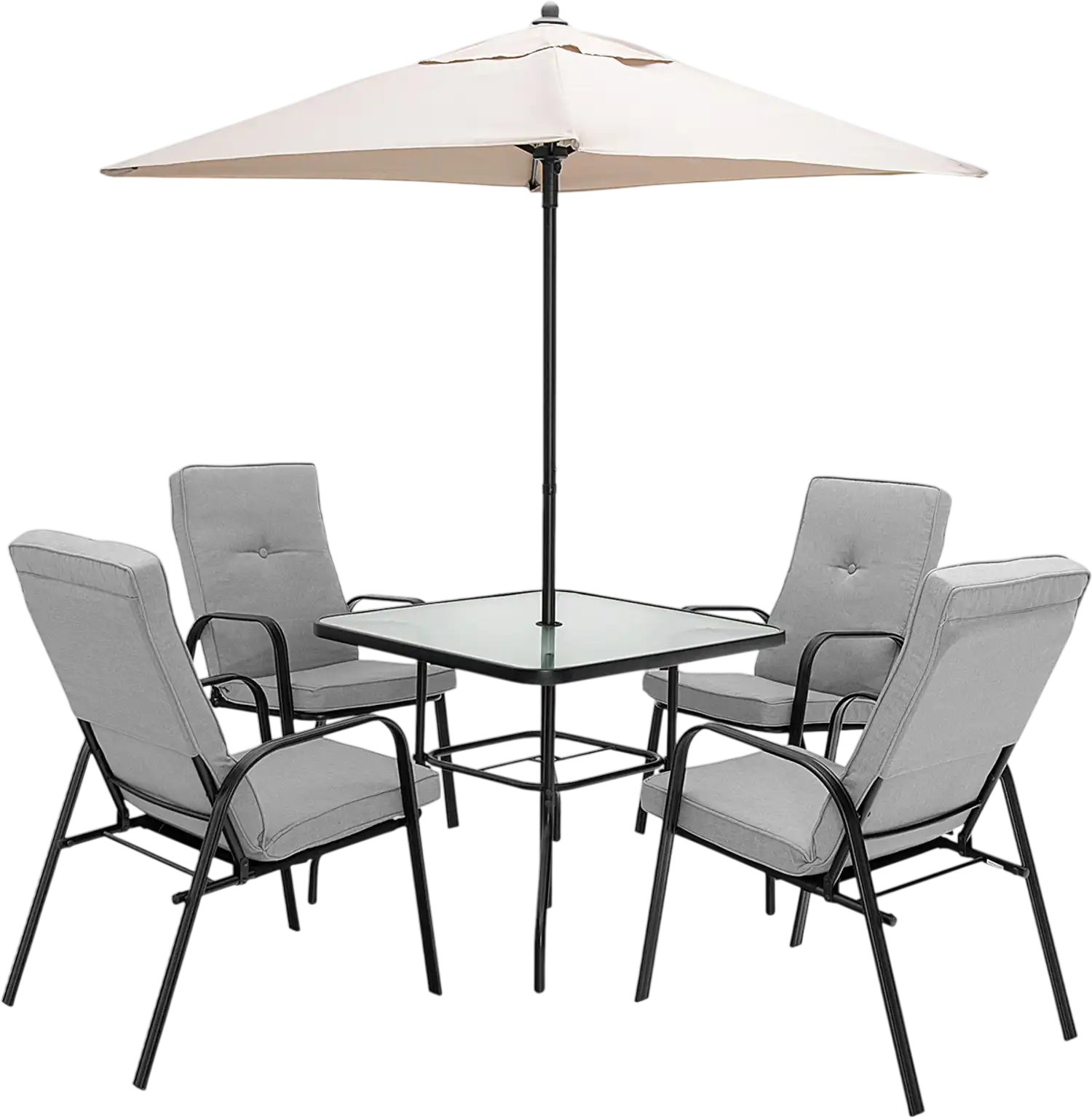 Costway 6-Pc Patio Dining Set w/ Umbrella Stackable Cushioned Chairs 78405126 New
