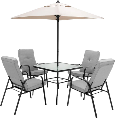 Costway 6-Pc Patio Dining Set w/ Umbrella Stackable Cushioned Chairs 78405126 New