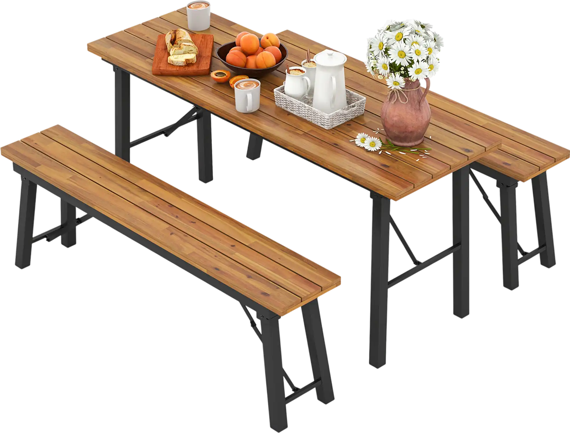 Costway Outdoor Patio Dining Table Bench Set Acacia Wood 69741532 New