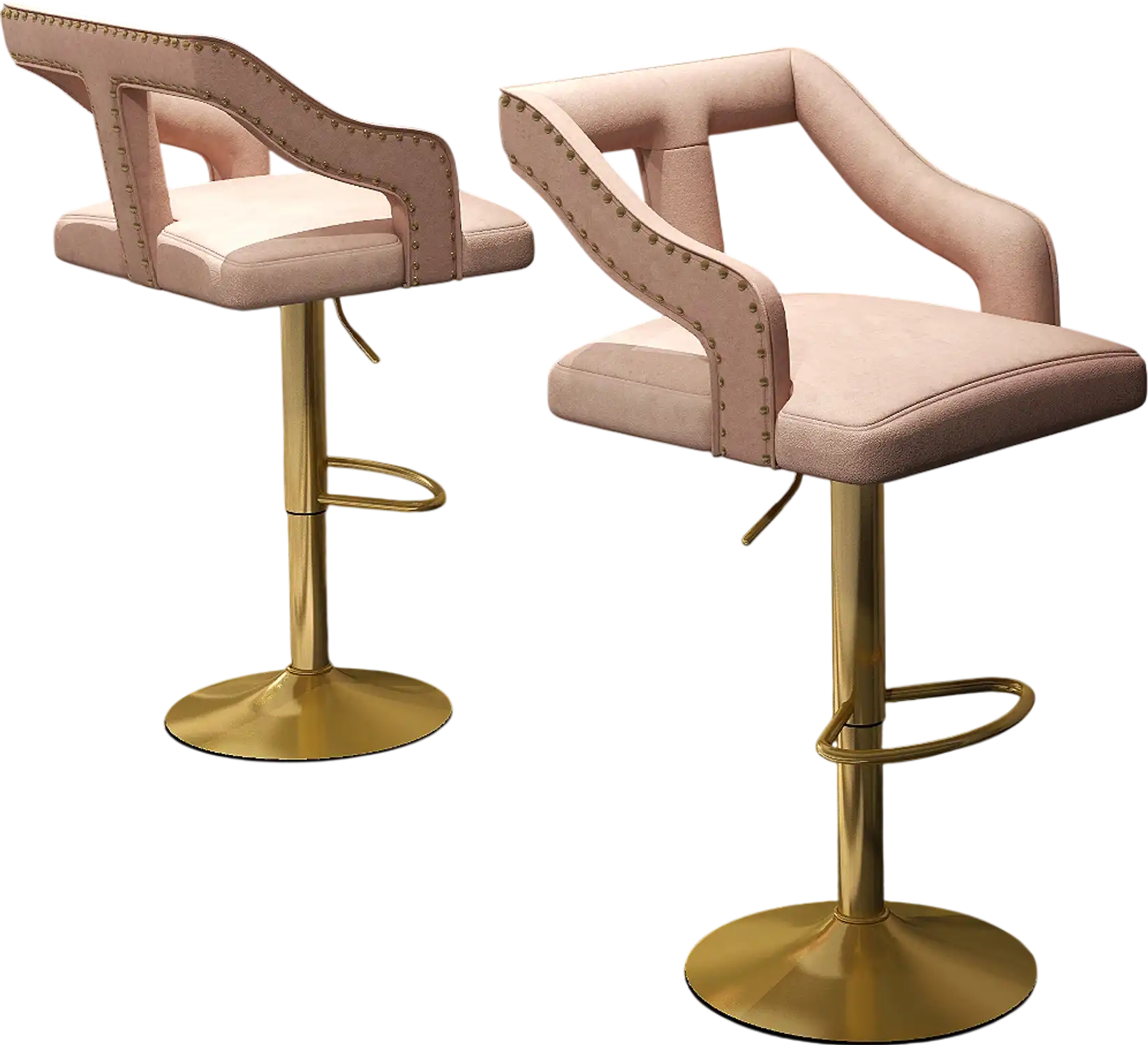 Costway Set of 2 Pink Bar Stools with Footrest Electroplated Metal Base 39821574 New