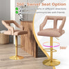 Pink bar chair with 360° swivel seat, T-shaped backrest, and electroplated metal base for stylish kitchen seating.