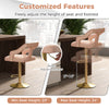 Pink bar chair set with adjustable height, 360° swivel, and electroplated metal base for stylish kitchen decor.