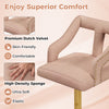 Close-up of a pink bar chair featuring premium Dutch velvet, high-density sponge, and elegant rivets for stylish.