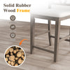 Bar stool with solid rubber wood frame and beige linen fabric seat, featuring ergonomic backrest and double X design.