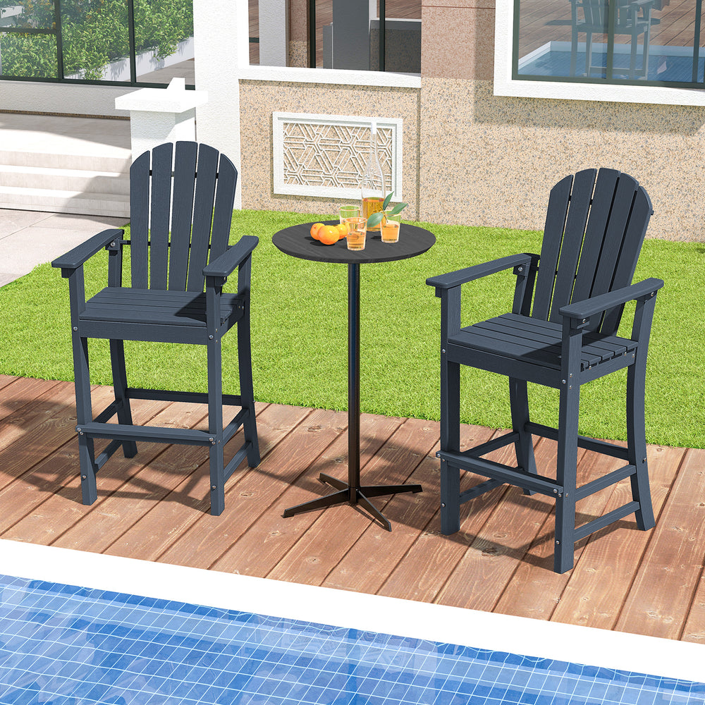 Set of 2 Counter Height Outdoor HDPE Bar Stool with Armrests and Footrest-Navy - Gallery View 1 of 7